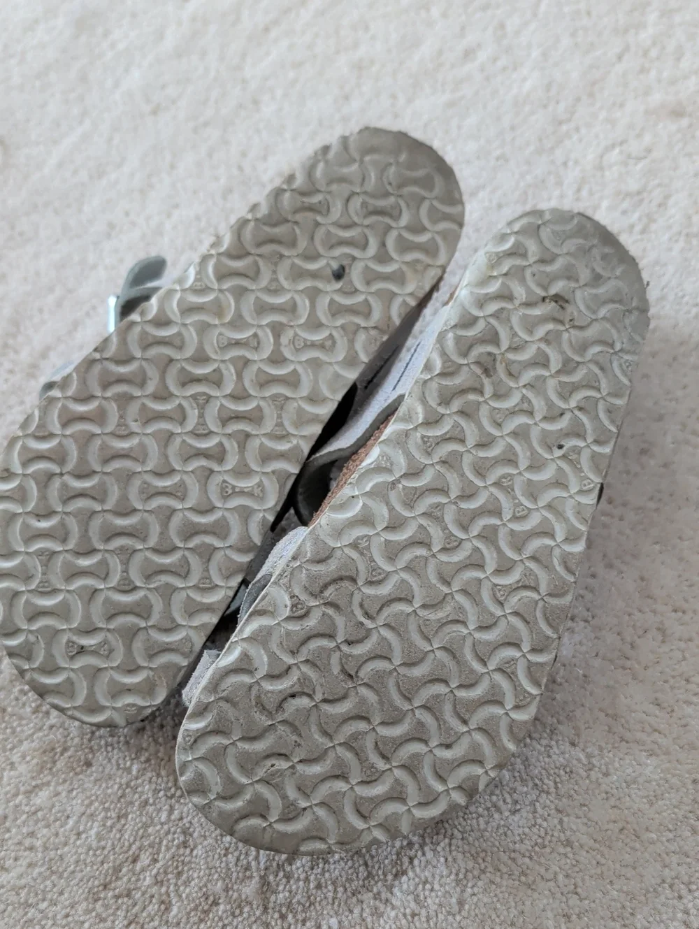 Birkenstock Iridescent Silver Two-Strap Sandals, Size 34, Girls Size 3-3.5